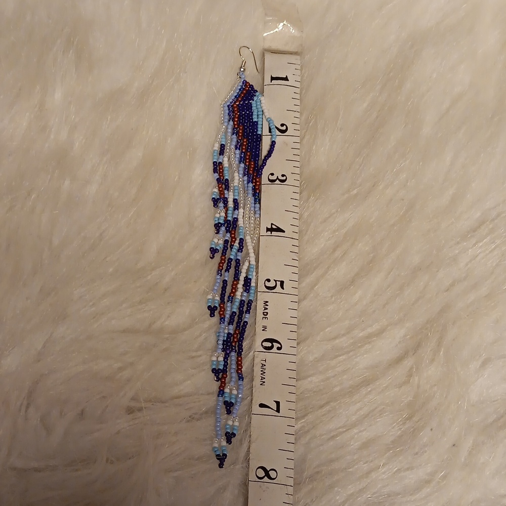 Multi Colored Beaded Long Dangle Earrings - image 4